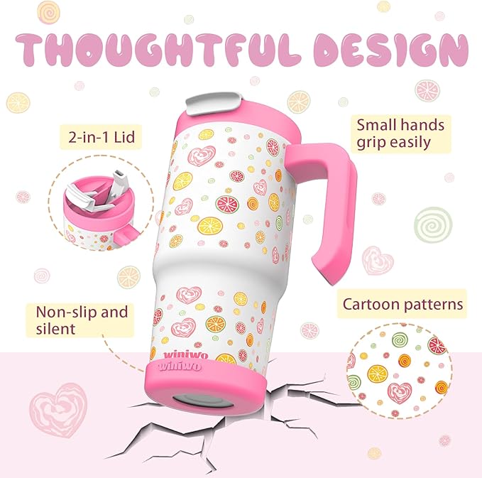 22 oz Tumbler with Handle for Kids, Easy to Hold, Spill-proof, Insulated Cups with Sip/Swig 2-in-1 Lid, Fit Most Car Cup Holders,School, Home,travel,Red Candy - Bloomnest