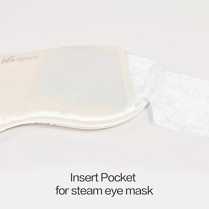 22mm Mulberry Silk Beauty Sleep Mask with Velvet Band & Travel Pouch, Light Blocking, Hair & Skin Friendly, White, Gift Packaging - Bloomnest