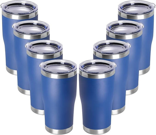 DOMICARE 20oz Tumbler with Lid Stainless Steel Tumblers Bulk, Double Wall Vacuum Insulated Coffee Travel Mug Powder Coated Tumbler, 8 Count (Pack of 1) Dark Blue