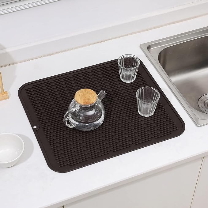 Silicone Dish Drying Mat for Multiple Usage,Easy clean,Eco-friendly,Heat-resistant Silicone Mat for Kitchen Counter or Sink,Refrigerator or Drawer Liner Coffee 2XL 24 inches x 18 inches - Bloomnest