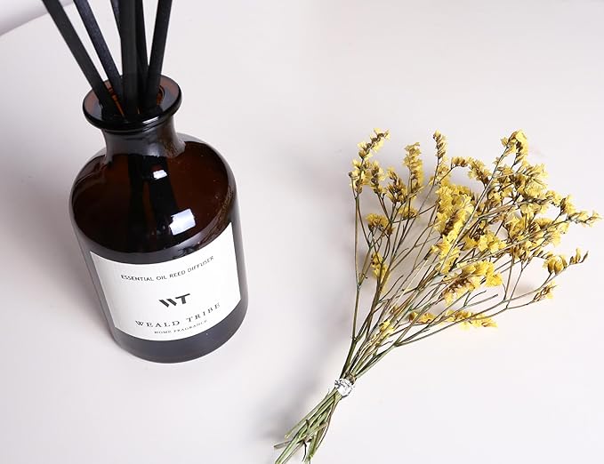 WEALD TRIBE Reed Diffuser Set for Bathroom Air Fresheners, Oil Diffuser Sticks with Flower | Lemongrass Scent 4.0 fl oz Home Fragrance with Sticks Defusers | House Bedroom Office Shelf Decor - Bloomnest