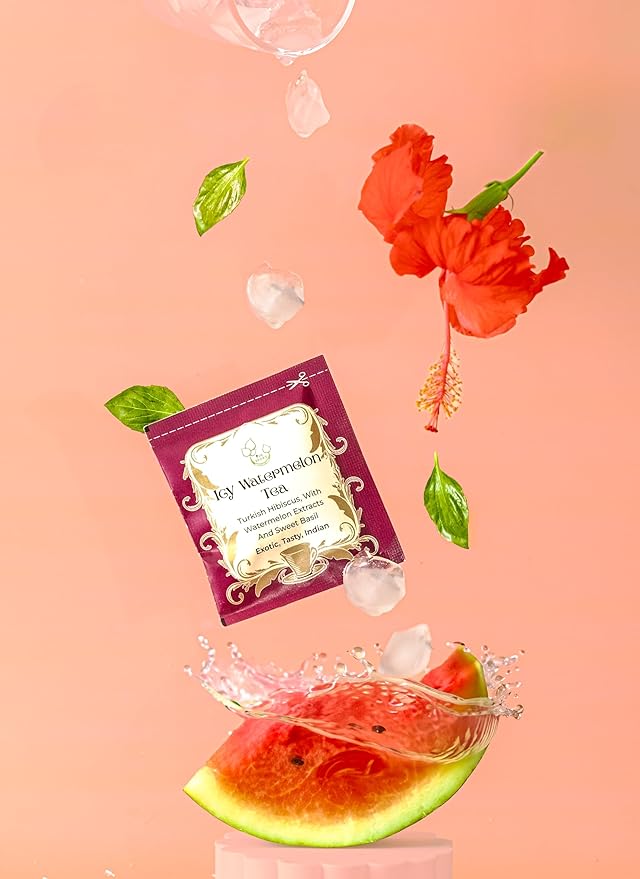 THE VEDAS Icy Watermelon Tea | Herbal Tea with Hibiscus & Sweet Basil - Caffeine Free Herbal Tea - Enjoy Hot or Iced | Biodegradable Cotton Teabags | 20 Tea Bags (Pack of 1) - Bloomnest