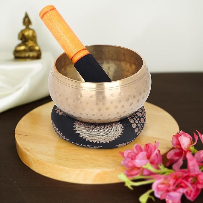 Tibetan Singing Bowl Set for Meditation & Sound Healing – Handmade Himalayan Bowl with Cushion & Mallet – Mindfulness, Yoga, Chakra Healing (4 Inch) Zap+Impex