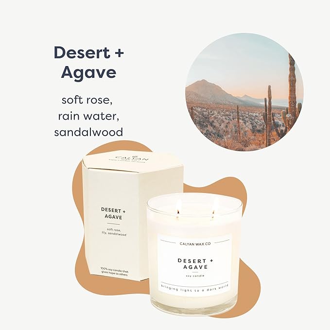 Calyan Wax Co. 2 Wick Candle, Desert + Agave Scented Candle, 37 Hour Burn Time, Aromatherapy Soy Candles, Non Toxic & Vegan Soy Wax, Glass Tumbler Scented Candles, 8.8oz - Bloomnest