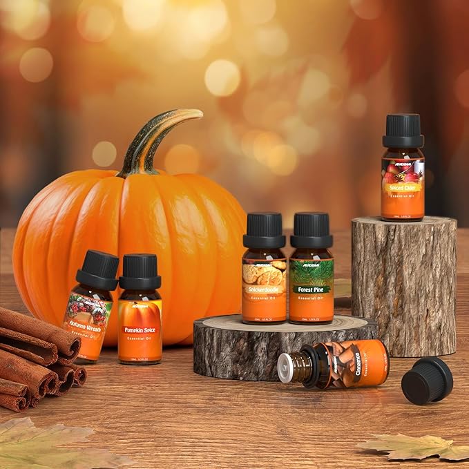 Autumn Fragrance Oil Set, ARVIDSSON Fall Essential Oils for Diffuser and Candle Making, Pumpkin Spice, Cinnamon, Spiced Cider, Snickerdoodle, Autumn Wreath, Pine, Cozy Scented Oils - Bloomnest