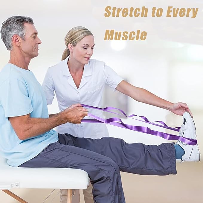 Oak-Sports Stretching Strap Yoga Strap for Physical Therapy with 10 Loops, Yoga Straps for Stretching, Upgraded Non-Elastic Stretch Band for Pilates, Dance and Gymnastics with Workout Guide - Bloomnest