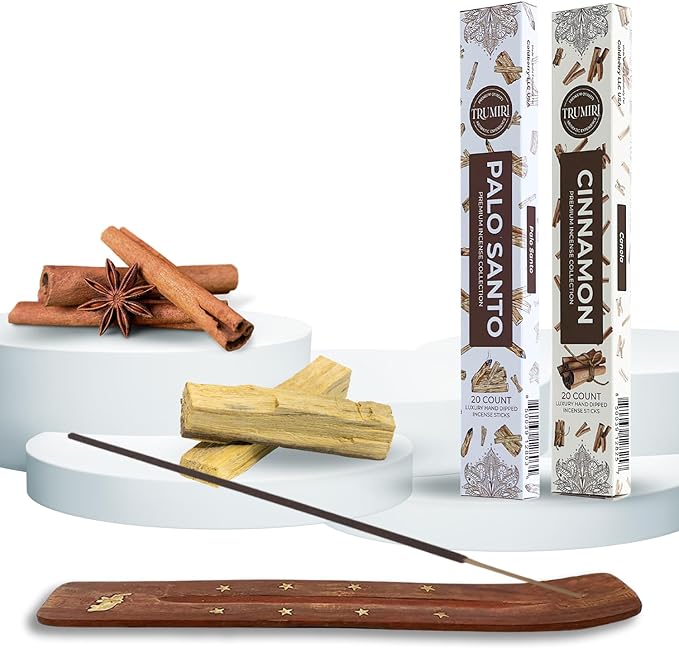 Trumiri Incense Sticks - Combo Pack of 40 Insence-Sticks - 20 Palo Santo + 20 Cinnamon - Insenses - Insents - Incents - Inscense - Incence - Incienso - All Natural Incense Sticks TRUMIRI