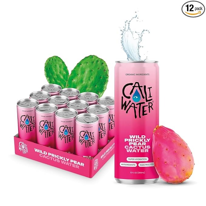 Caliwater - Organic Cactus Water - Wild Prickly Pear - 5g Sugar, 25 Calories - Coconut Water Alternative - Natural Plant Based Hydration - Skin Care, Electrolyte Drinks - Flavored Water - 12 Cans - Bloomnest