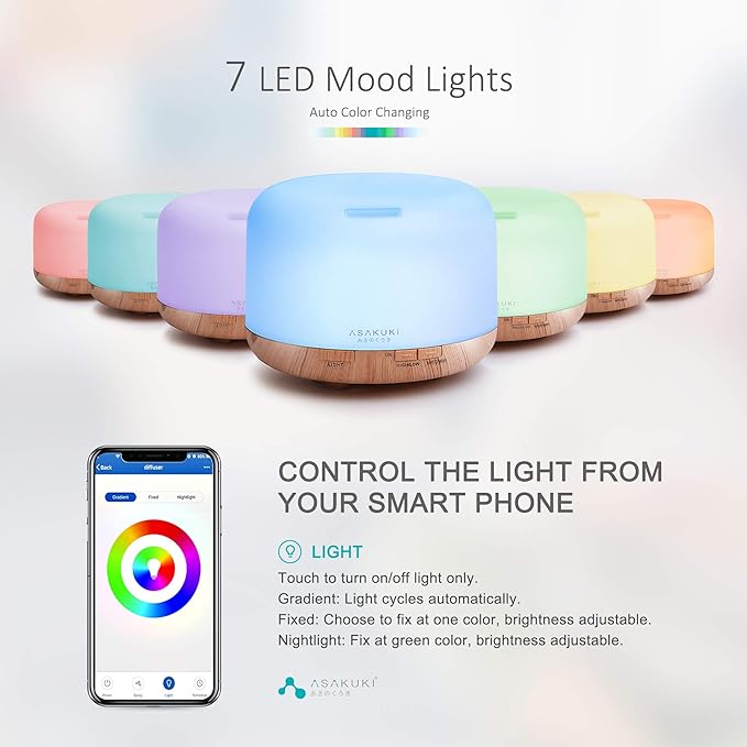 ASAKUKI Smart Wi-Fi Essential Oil Diffuser, App and Voice Control Compatible with Alexa, 500ml Aromatherapy Humidifier for Relaxing Atmosphere in Home Office Bedroom (Light Brown) - Bloomnest