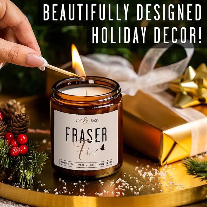 Fraser Fir Candles - Christmas Candles - 'Fraser Fir' w/Balsam Fir Cedar & Sandalwood Evergreen Tree Scent I Winter Evergreen Candle I Stocking Stuffers for Women I 9oz, 50Hr, USA Made - Bloomnest