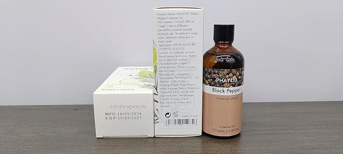 Black Pepper 3.38fl.oz Essential Oil, PHATOIL Pure Aromatherapy Oils for Diffuser, Humidifier, Perfect for DIY Soap, Candle, Bath Bombs Making(100ml) PHATOIL