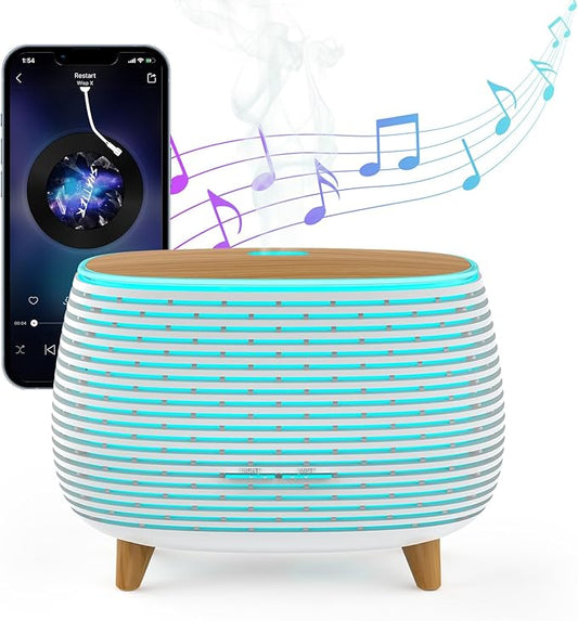 2-in-1 BT Speaker & Ultrasonic Essential Oil Diffuser,Aromatherapy Diffuser Cool Mist Humidifier with 7 Colors Lights for Large Room Home Office,400ml(White+Wooden Grain) - Bloomnest