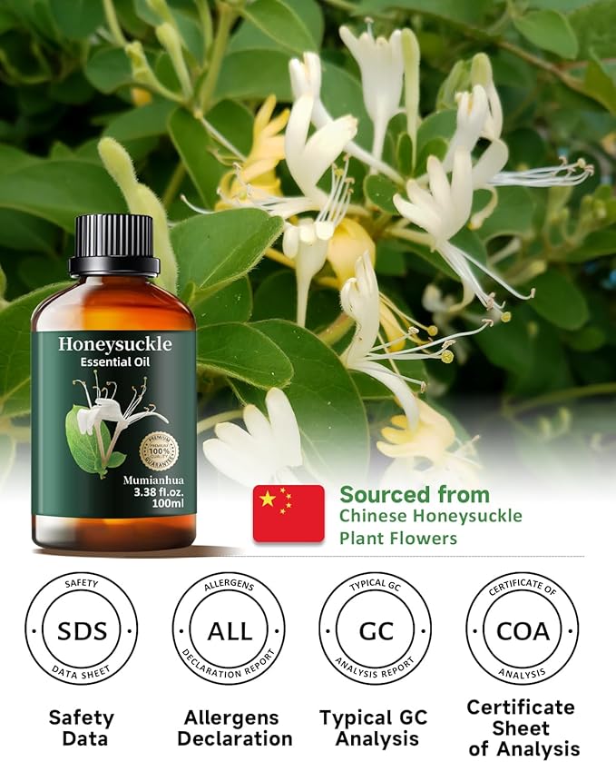 Pure Honeysuckle Essential Oil,Mumianhua Natural Honeysuckle Oil for Humidifier, Sweet Relaxation, Evening Serenity, Floral Diffusion, Laundry, Reed Diffuser, Skin,Candles,Perfume Crafts 3.38 Fl Oz - Bloomnest