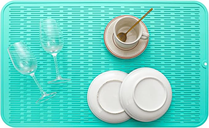 Silicone Dish Drying Mat for Multiple Usage,Easy clean,Eco-friendly,Heat-resistant Silicone Mat for Kitchen Counter or Sink,Refrigerator or Drawer Liner Mint 3XL 28 inches x 18 inches - Bloomnest