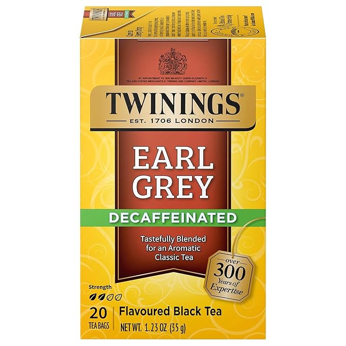 Twinings Decaffeinated Earl Grey Black Tea Individually Wrapped Bags, 20 Count (Pack of 1), Flavoured with Citrus and Bergamot, Enjoy Hot or Iced, 20 Teabags - Bloomnest
