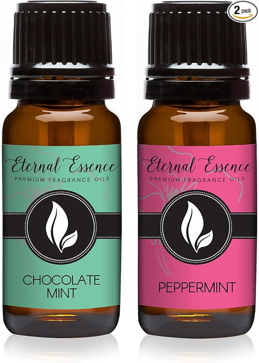 Eternal Essence Oils 2 Pack 10ml Premium Fragrance Oil - Chocolate Mint & Peppermint - for Candle, Soap Making, Aromatherapy, Diffusers, Home Care, & Humidifiers EternalEssenceOils