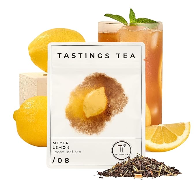Tastings Tea Meyer Lemon Loose Leaf, 2 oz | Unsweetened Black Citrus Blend & Fruit Infusion with Lemongrass & Peel | Hot or Iced Cold Brew | Small Batch & Sustainably Sourced | Resealable Pouch - Bloomnest