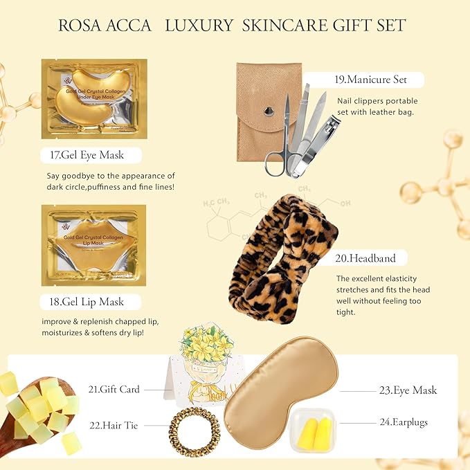 32 Pcs Valentines Day Gifts for Women, Leopard Facial Skin Care Set, Spa & Self-Care Kit, Bath and Body Gifts, Lip Oil, Face Sheet Mask, Serum, Birthday, Christmas, Mothers Day