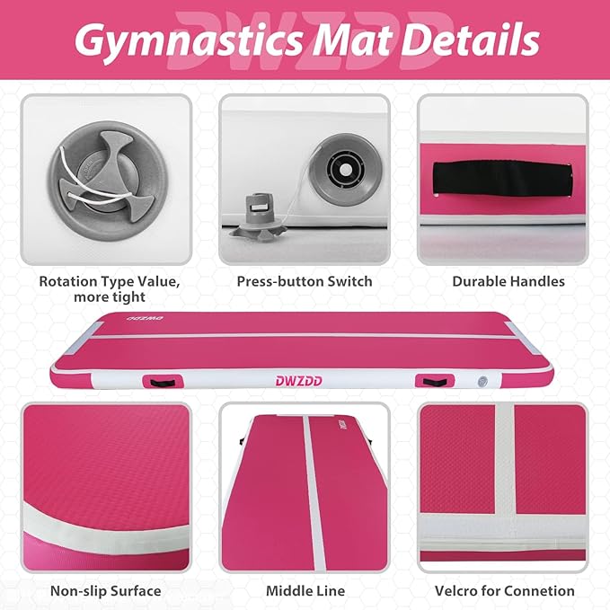 Dwzdd Gymnastics Air Mat 10ft/13ft/16ft/20ft Tumbling Mat Inflatable Gymnastics Tumble Track for Home/Gym/Training/Cheerleading/Water with Electric Pump