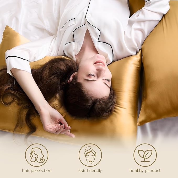 ZIMASILK 100% Pure Mulberry Silk Pillowcase for Hair and Skin Health,Soft and Smooth,Both Sides Premium Grade 6A Silk,600 Thread Count,with Hidden Zipper,1pc (King 20''x36'',Golden) - Bloomnest