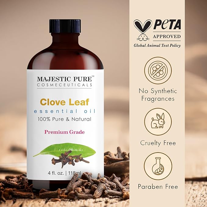 Majestic Pure Clove Essential Oil with Glass Dropper - Huge 4 Fl Oz - 100% Pure and Natural Clove Oil - Premium Grade Essential Oils for Diffuser, Aromatherapy, Soap and Candle Making - Bloomnest