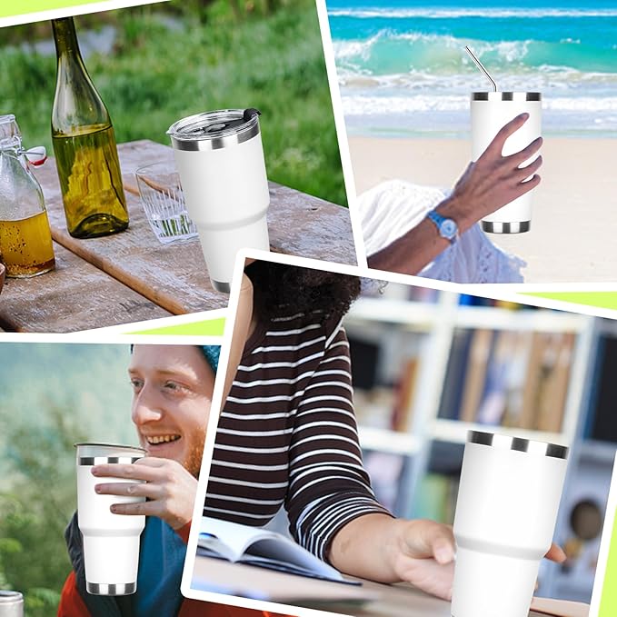 30 oz Tumbler with Lids and Straws Double Wall Insulated Tumbler Cup,Stainless Steel Leak-proof Thermal Coffee Tumbler Powder Coated Travel Mug for Cold and Hot Beverages,White - Bloomnest