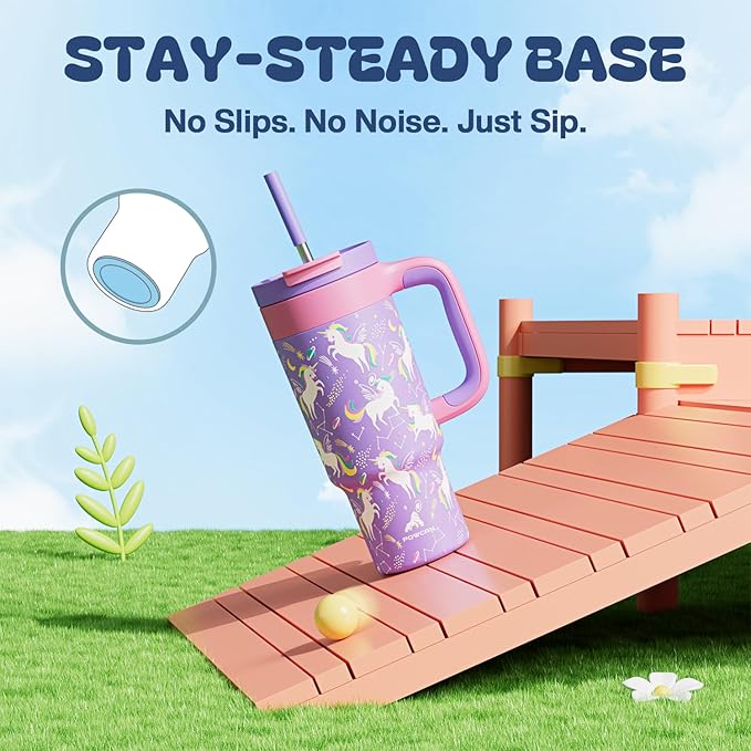 24 oz Kids Tumbler with Handle: Leakproof, Stainless Steel Cup with Straw Lid, BPA-Free, Insulated Water Bottle for School, Travel, Gift, Daycare, Home, Picnic, Outdoor Activities (Starlight Unicorn) - Bloomnest