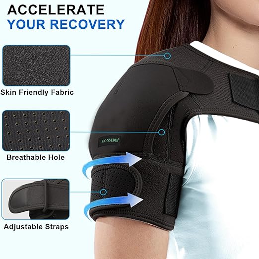 Compression Recovery Shoulder Brace Immobilizer for Torn Rotator Cuff,AC Joint Pain Relief,Dislocation,Arm Stability,Injuries,Tears,Adjustable Fit Supports for Men&Women(Black, Medium) - Bloomnest
