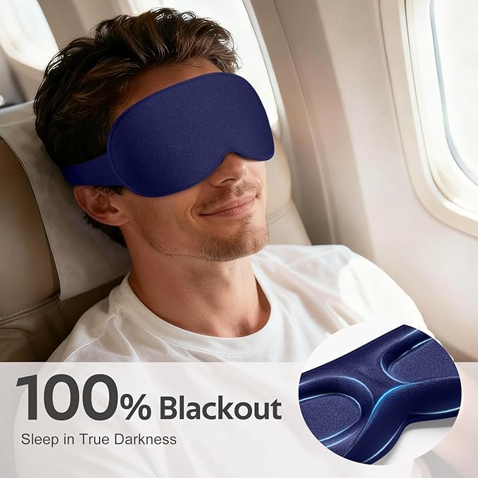 Sleep Mask for Men Women - 100% Blackout Eye Masks for Sleep - 3D Soft Sleeping Mask for Side Sleepers - Zero Pressure Lash Extensions Eye Cover Shade for Airplane Travel Essentials, Blue - Bloomnest