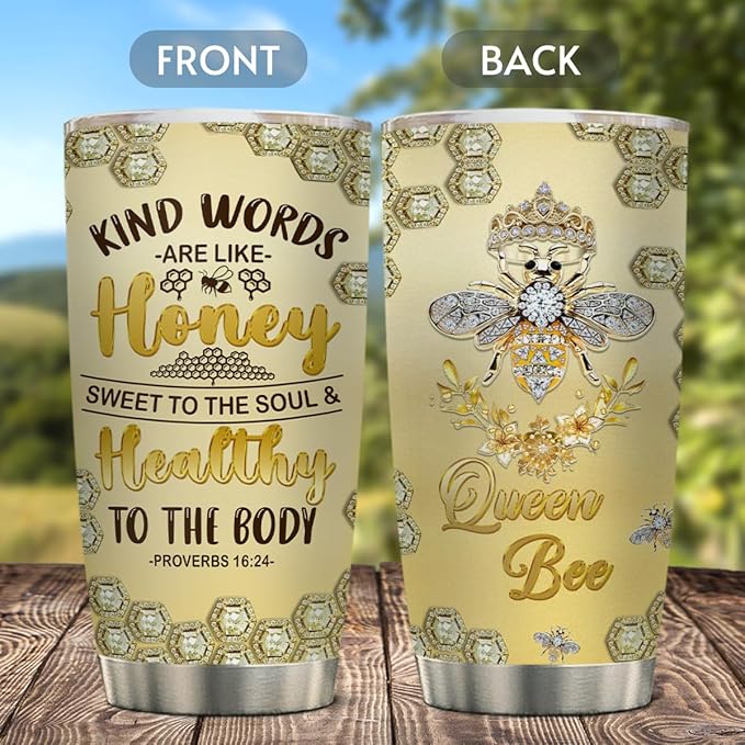 winorax Bee Tumbler Gifts For Women Girls Queen Bees Tumblers Jewelry Drawing Style Stainless Steel Tumblers Coffee Travel Mug 20oz Birthday Christmas Presents - Bloomnest