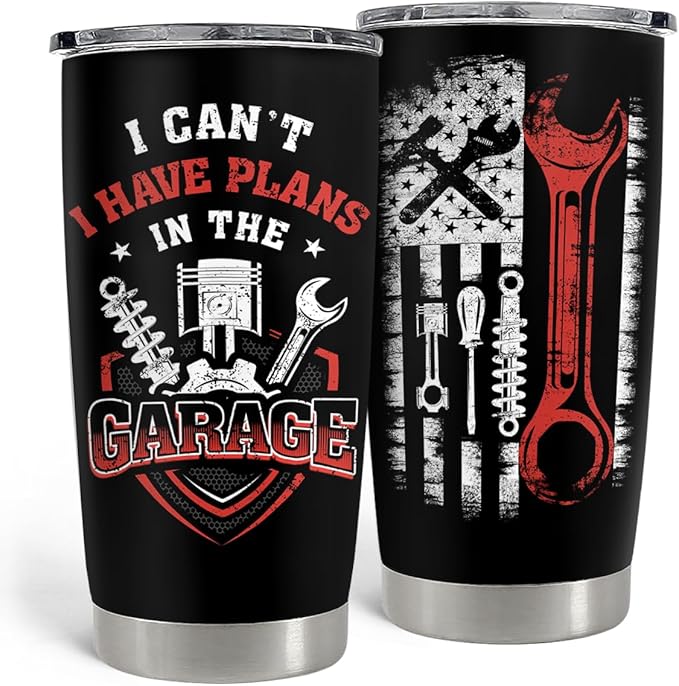 SANDJEST I Can’t I Have Plans In The Garage Tumbler for Mechanic 20oz 30oz Stainless Steel Insulated Coffee Cup Travel Mug Gifts for Dad Husband Boyfriend Father's Day Birthday Christmas - Bloomnest