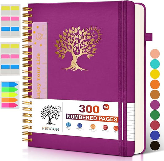 Large Spiral Notebook Journal for Women Men - 300 Numbered Lined Pages, College Ruled, A4 Hardcover Spiral Bound Notebook for School, Work, Note Taking, Writing, Leather Spiral Journal 8.5"x11" - Bloomnest