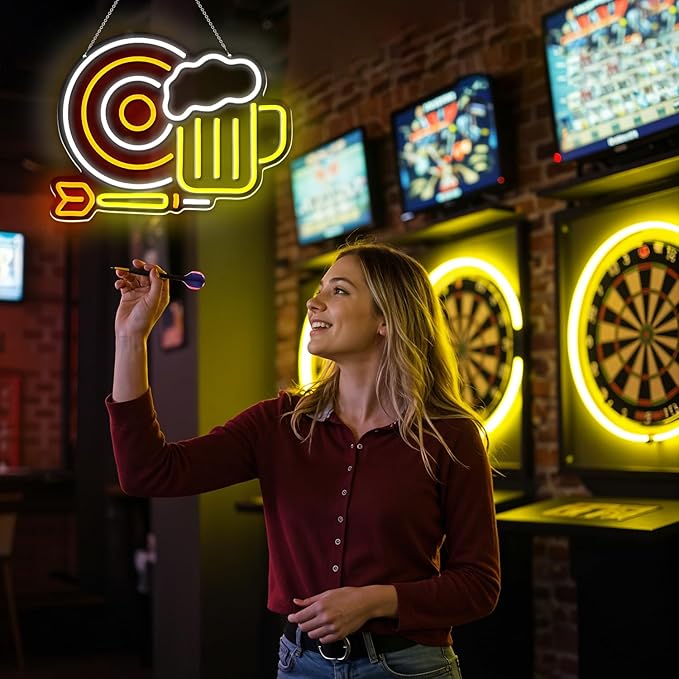 Beer Darts Neon Sign,Neon Signs for Wall Decor,Led Beer Sign for Bar,Neon Light Sign for Man Cave,Beer Sign for Bedroom,Light Up Sign for Bar,LED Wall Art Neon Sign for Party,Pub,Clubs - Bloomnest