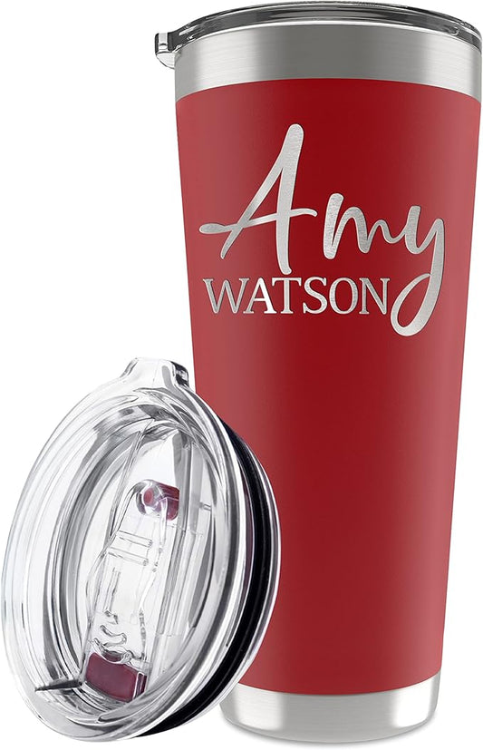 Be Burgundy Personalized Tumbler with Engraved Name - 12 Designs, 30 Oz Coffee Tumbler with Slider Lid, Red, Double Wall Insulated - Gifts for Mom, Women, Personalized Gift for Her - Bloomnest