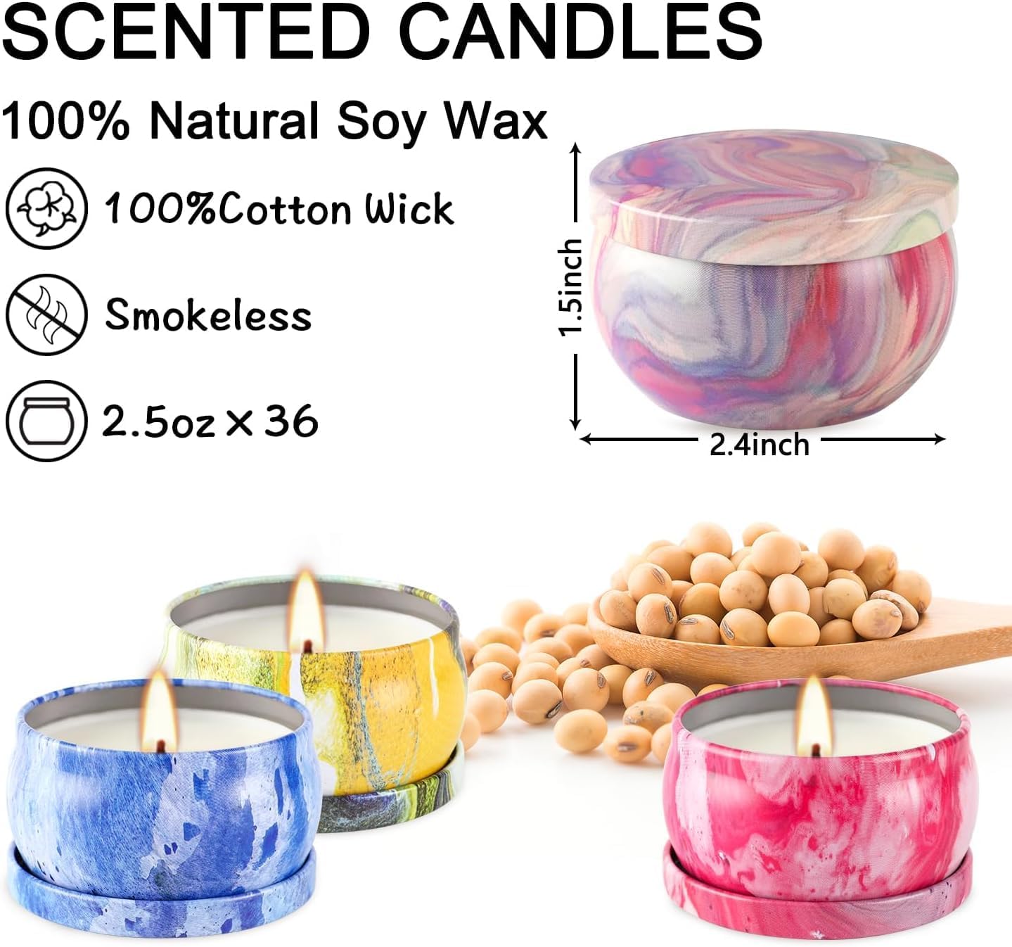 36 Pack Scented Candles,Soy Wax Travel Tin Jar Candles,Aromatherapy Candles for Home 2.5 OZ Scented Candles for Mom for Christmas Candles, Birthday, Thanksgiving, Mother's Day,Valentine'sDay