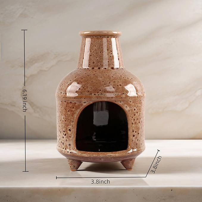 Handmade Spotted Brown Ceramic Palo Santo Holder Burner & Sage Holder - Mini Tabletop Chiminea Burner Tray with Ash Catcher, Decorative Incense Holder for Spiritual Meditation & Yoga