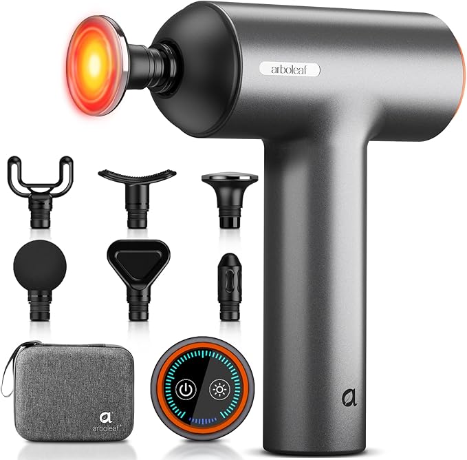 arboleaf Thermal Massage Gun Deep Tissue with Heat, Handheld Muscle Percussion Massager with Full-Metal Head, 6 Replacements for Athletes Pain Relief, Relax, Gifts for Men and Women - Bloomnest