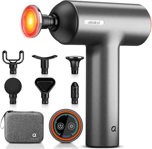arboleaf Thermal Massage Gun Deep Tissue with Heat, Handheld Muscle Percussion Massager with Full-Metal Head, 6 Replacements for Athletes Pain Relief, Relax, Gifts for Men and Women - Bloomnest