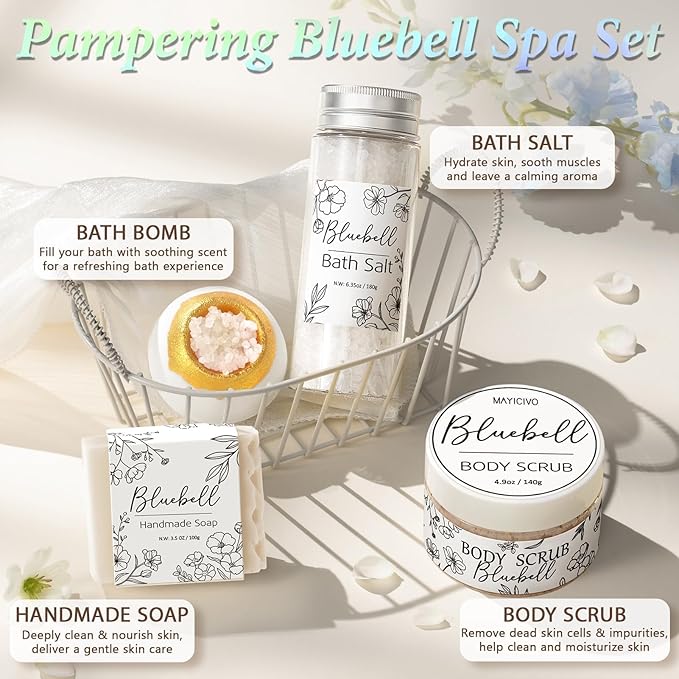 Spa Gifts for Women Bath Gift Set, BlueBell Relaxing Spa Gift Baskets Home Bath Set Self Care Kit Care Package Thank You Birthday Valentines Day Gifts for Her Women Mom Friend Sister Teen Girl Wife