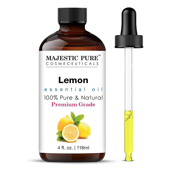 Majestic Pure Lemon Essential Oil with Glass Dropper - Huge 4 Fl Oz - 100% Pure and Natural Lemon Oil - Premium Grade Essential Oils for Diffuser, Aromatherapy, Soap and Candle Making - Bloomnest