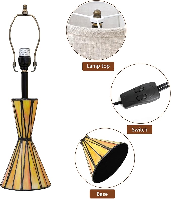 Stained Glass Table Lamps for Living Room 3-Way Dimmable Bedside Desk Lamps with 12 inches White Shade for Living Room Home Office - 2 LED Bulbs Included - Bloomnest