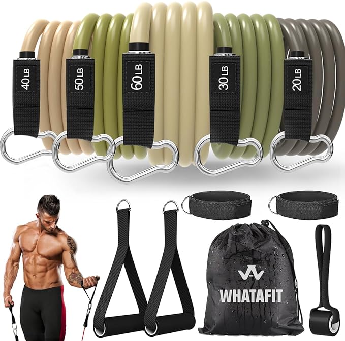 WHATAFIT Resistance Bands, Exercise Bands，Resistance Bands for Working Out, Work Out Bands with Handles for Men and Women Fitness, Strength Training Home Gym Equipment - Bloomnest