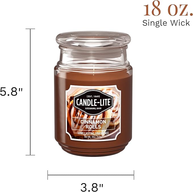 Candle-lite Scented Candles, Cinnamon Rolls Fragrance, One 18 oz. Single-Wick Aromatherapy Candle with 110 Hours of Burn Time, Brown Color - Bloomnest