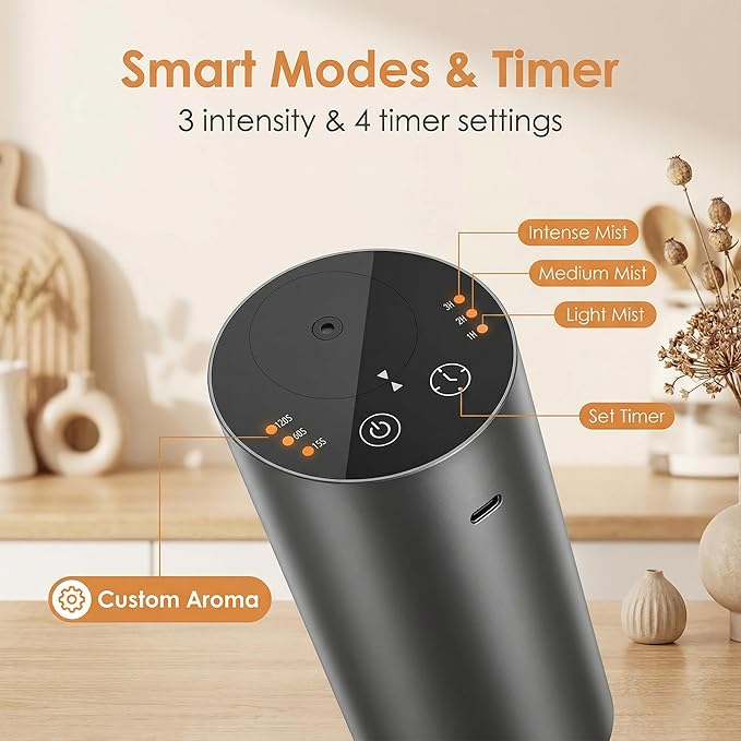 Waterless Car Diffuser, Battery Operated Essential Oil Diffuser with Timer, No Leakage Technology, Super Quiet Cordless Aromatherapy for Car - Bloomnest