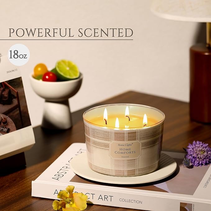 HomeLights Home Comforts Scented Candles | 18oz Soy Candles Rustic Modern 4-Wick Large Candle Jars | Ideal Candle Gifts for Events, Home Decor Stress, Relief & Relaxation - Bloomnest