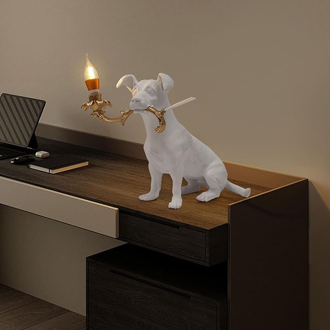 Eapmic Resin Dog Table Lamp, Animal Desk Lights, Bedside Decoration Animal Shape Light, Creative Desk Lamps with E12 Bulb Base, Unique Dog Shaped Table Light for Bedroom Office, Home Decor Lighting - Bloomnest
