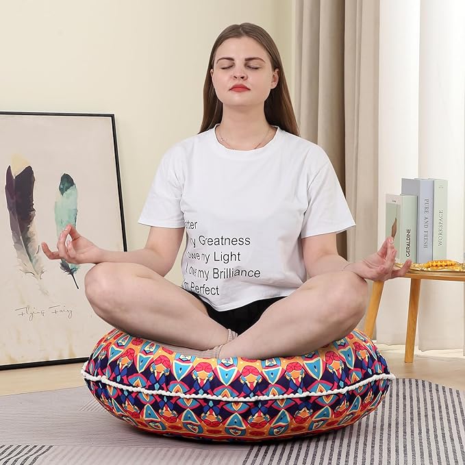 32 inches Meditation Floor Cushion for Adults, 2 Pack Round Large Thick Floor Pillow, Memory Foam Filling, Red