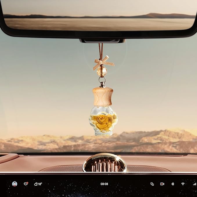 6 Pack Leak-Proof Hanging Car Diffuser - 8ml Refillable Empty Bottles with Wood Caps, 3 Funnels & 2 Droppers - Essential Oil Air Freshener for Car, Home or Office (6, Camellia) - Bloomnest