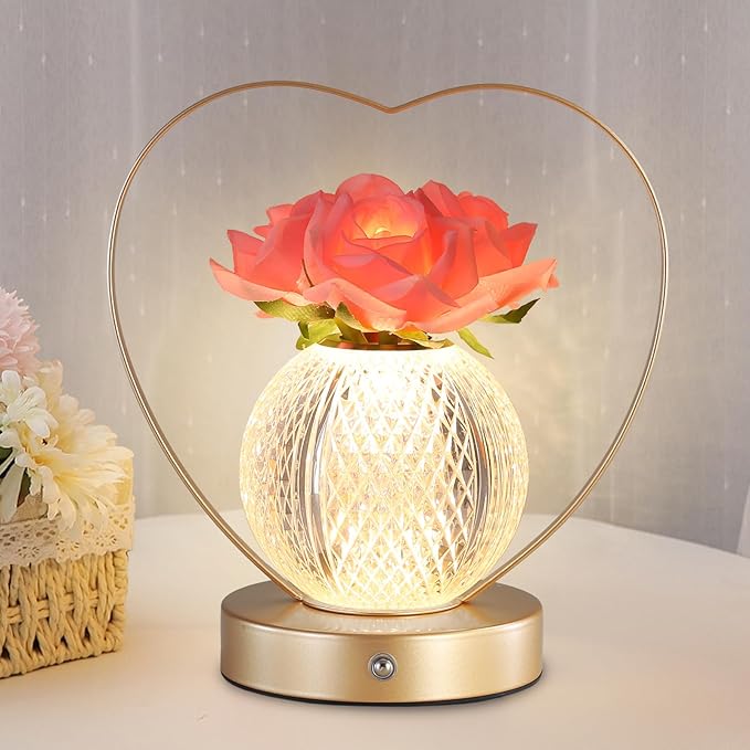 Roses Flower Touch Lamp,Rechargeable Cordless 3-Color Dimmable Small Night Light for Festival,Living Room,Dining Room,Bedroom Home Decor Birthday Gifts for Women - Bloomnest