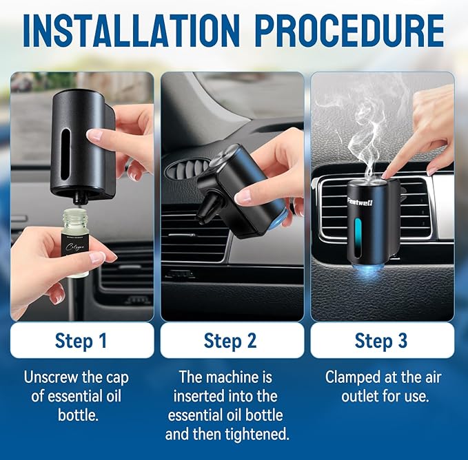 Featwell Car Air Freshener, Three Adjustable Modes Intelligent Car Aroma Diffuser, Rechargeable Car Aroma Diffuser, Black - Bloomnest